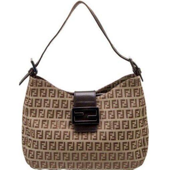 Fendi Hobo Baguette Brown & Beige Zucchino Canvas Gunmetal Hardware - Picture 1 of 8